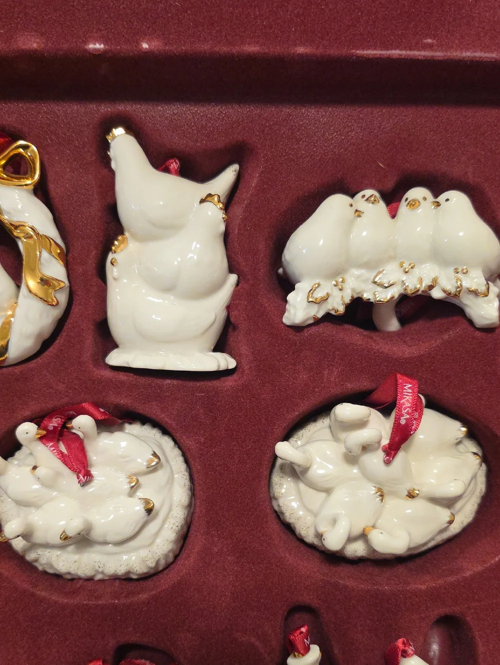 Mikasa Porcelain Holiday Figurine Ornament Set - White with Gold Accents